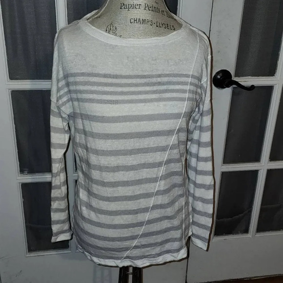 Rag & Bone‎ Jean Womens Gray White Striped Linen Sweater Small - Picture 1 of 6